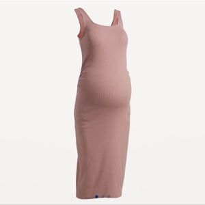 Maternity Fitted Sleeveless Square-Neck Rib-Knit Midi Dress